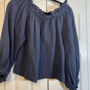 Newbury Kustom Blue Off Shoulder Blouse Long Balloon Sleeve Women Size M